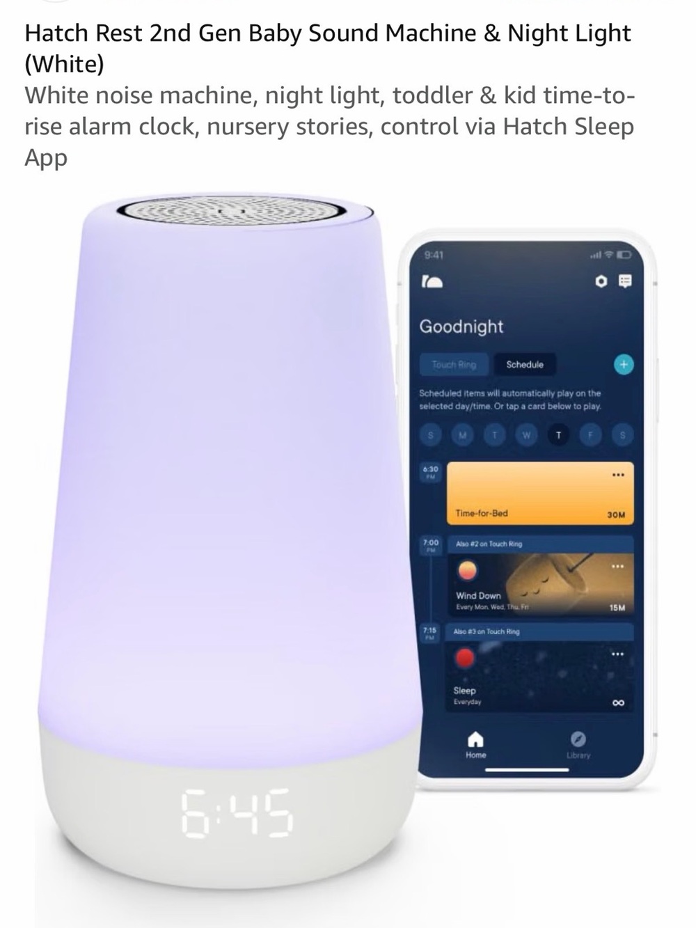 Hatch Rest 2nd Gen Night Light & Sound Machine - White with Soft Purple Glow